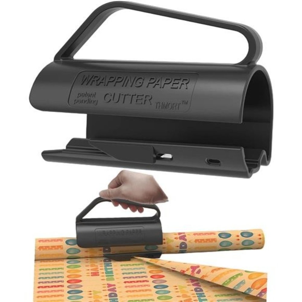 Wrapping Paper Roll Cutter with Handle (2-Pack) Push Cut, Clamp Tool Tube